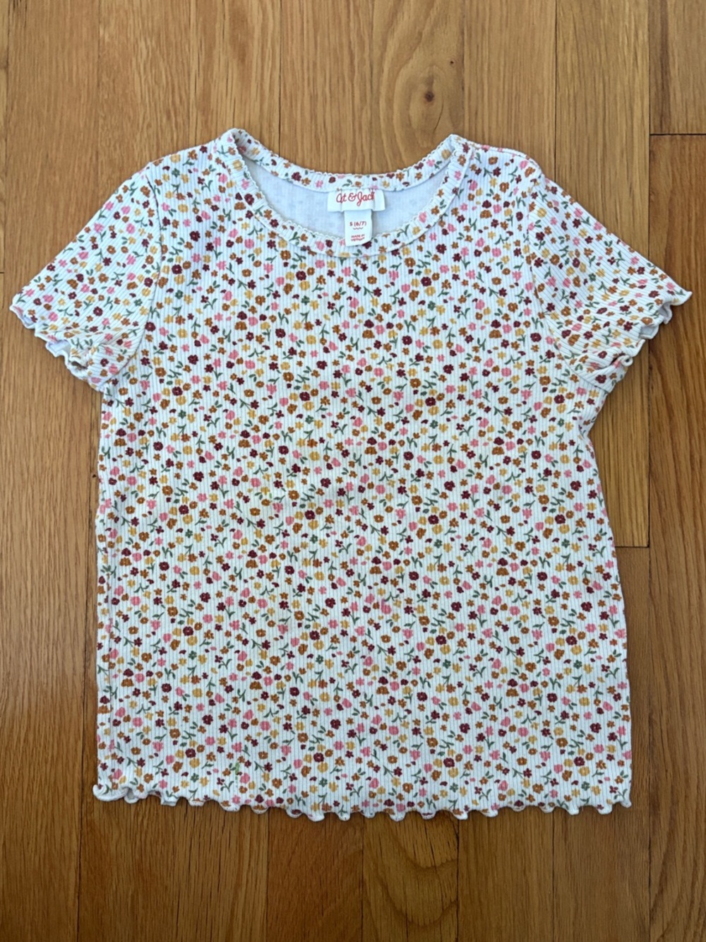 Cat and Jack White Floral Ribbed Tee Gorls
